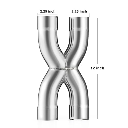 LCGP 2.25" Polished Exhaust X Pipe, Universal 2.25" In/Out Crossover X Pipe 12" Length Stainless Steel Weld-on - size: 2.25 Inch, style: X Pipe-B
