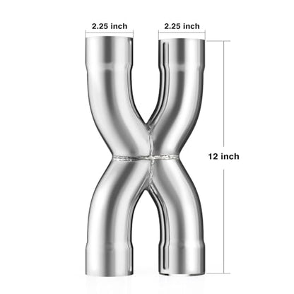 LCGP 2.25" Polished Exhaust X Pipe, Universal 2.25" In/Out Crossover X Pipe 12" Length Stainless Steel Weld-on - size: 2.25 Inch, style: X Pipe-B