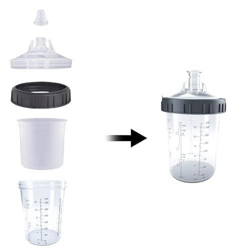 Disposable Paint Spray Gun Cup System for HVLP Paint Spray Paint Gun, Standard 13.5 Ounce (400ml) Kit with 50 Cups and Lids, 1 Hard Paint Mixing Cup with Retainer Ring and 20 Plugs. - color: Dis-400m1-50pcs