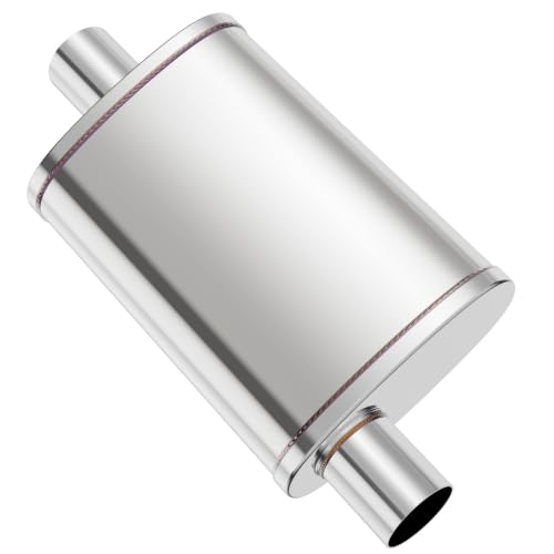 2.5 inch Universal Mufflers Single Chamber, 2.5” Center In /2.5” Offset Out, 20" Overall Length Straight-Through Mild Steel Performance Muffler, Suitable for Cars and Trucks(2.5''Inlet/Outlet) - color: Center In / Offset Out, size: 2.5''