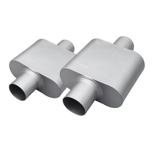 3" ID Center/Center Single Chamber Muffler Pair - Aggressive Deep Sound, Aluminized Steel, Welded/Clamp-On (13" Total Length) - size: 3 Inch-Silver