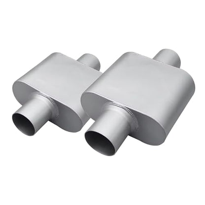 3" ID Center/Center Single Chamber Muffler Pair - Aggressive Deep Sound, Aluminized Steel, Welded/Clamp-On (13" Total Length) - size: 3 Inch-Silver