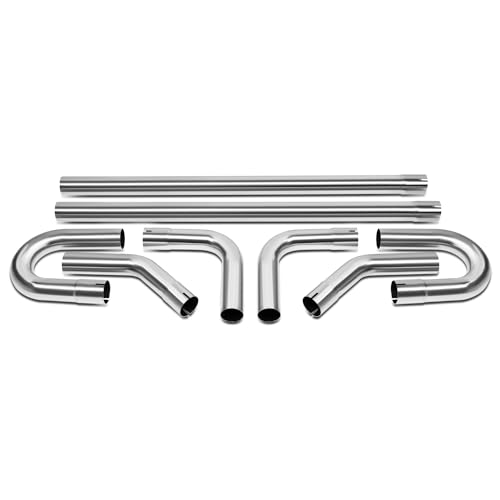 DNA MOTORING 8Pcs 2 Inches Stainless Steel DIY Custom Exhaust Tubing Mandrel Bend Pipes Straight & U-Bend Kit, Universal Fit, ZTL-20SS-8P - size: 2Inch, style: Stainless Steel