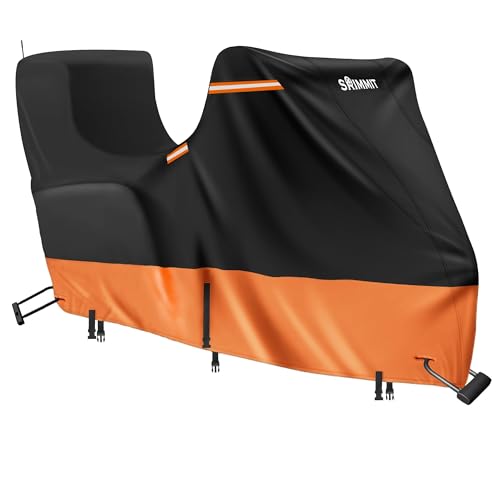 Touring Motorcycle Cover with Side+Top Box,420D Waterproof Motorbike Cover, 5 Reflective Strips,Air Vents,3 Windproof Buckles,Antenna Zipper, Outdoor Protection(118" x 44" x 56" Black & Orange) - color: Black & Orange, size: Side+Top Box(118"x44"x56")