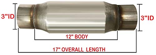 | Stainless Steel Straight Universal Glasspack Muffler/Resonator (3" ID/OD x 17" Long) | Automotive Replacement Part - size: 3" ID/OD x 17" Long