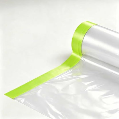 Pre-Taped Masking Film 3 Rolls 22" x 66' Automotive Painters Tape and Plastic Painting Film for Covering Cars Walls Windows and Floor Furniture Protection