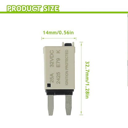 25A DC 12V-32V Manual Reset Circuit Breaker ATM Low Profile T1 Mini Blade Fuses Breakers for Car Trucks Marine Boat RV Solar and More,2 Pack - style: E79-ATM-Manual Reset