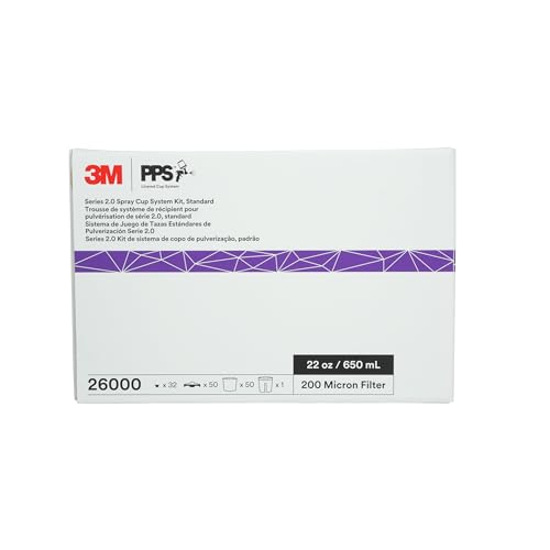 3M 26000 PPS 2.0 Spray Gun Cup, Lids and Liners Kit, Standard, 200-Micron Filter, 22 Ounces, BLACK,SILVER - size: Standard, 200-Micron Filter