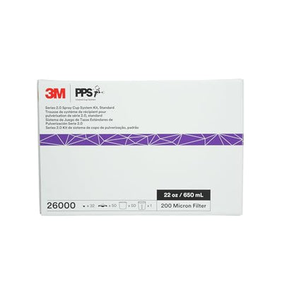 3M 26000 PPS 2.0 Spray Gun Cup, Lids and Liners Kit, Standard, 200-Micron Filter, 22 Ounces, BLACK,SILVER - size: Standard, 200-Micron Filter