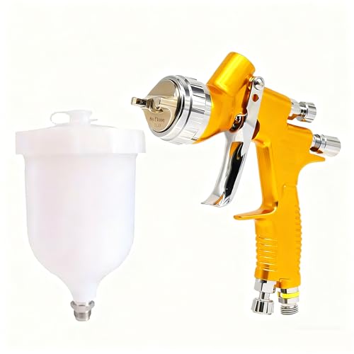HVLP Spray Gun with 1.3mm Plum Blossom Shape Nozzle, Stainless Steel, Gold, Paint Sprayer Premium Tool Kit for Car & Automotive, Furniture, House Finishing, Varnish and Top Coat - style: Gold（Plum Blossom Nozzle）