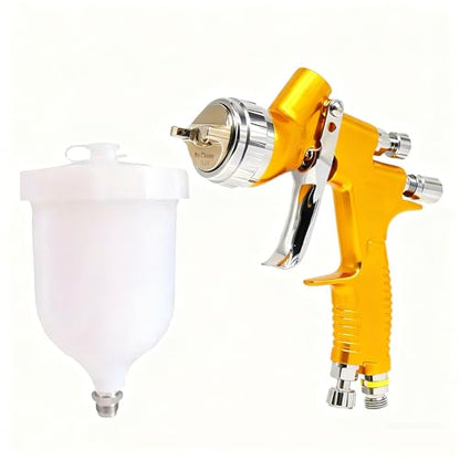 HVLP Spray Gun with 1.3mm Plum Blossom Shape Nozzle, Stainless Steel, Gold, Paint Sprayer Premium Tool Kit for Car & Automotive, Furniture, House Finishing, Varnish and Top Coat - style: Gold（Plum Blossom Nozzle）