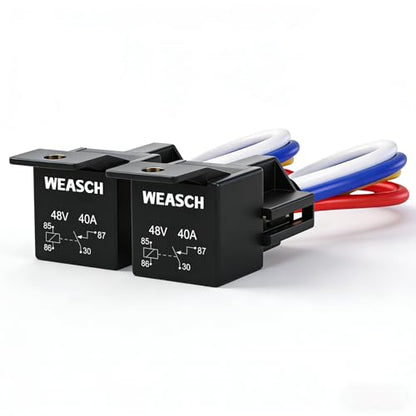2 Pack 48V 40A Car Relay Harness, 4-Pin SPST, 12AWG Harness Sockets, Automotive Switches and Starters, for Automotive Truck Van Motorcycle Boat - size: 4-Pin 48V