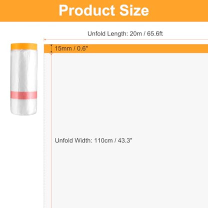HARFINGTON 3Roll Pre-Taped Masking Film 43.3" x65.6ft for Painting Covering - size: 43.3"x65.6ft