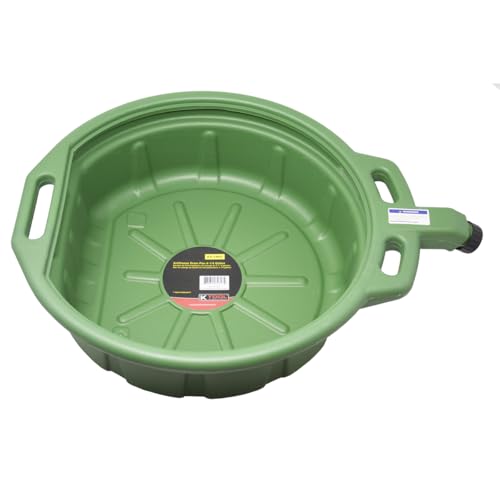 K Tool International 74647 4-1/4 Gallon Antifreeze Drain Pan for Garages, Repair Shops and DIY, Built-in Anti-Splash Lip and Baffles, High Density Polyethylene, Chemical/Solvent Resistant, Green