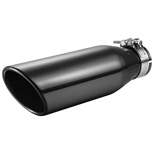 A-KARCK Exhaust Tips Black Chrome 2.25" Inlet, Muffler Tip with Never Fading and Peeling Coating, 2.25" Inlet to 3.5" Outlet 12" Long - size: 2.25" inlet - 3.5" outlet, 12" long