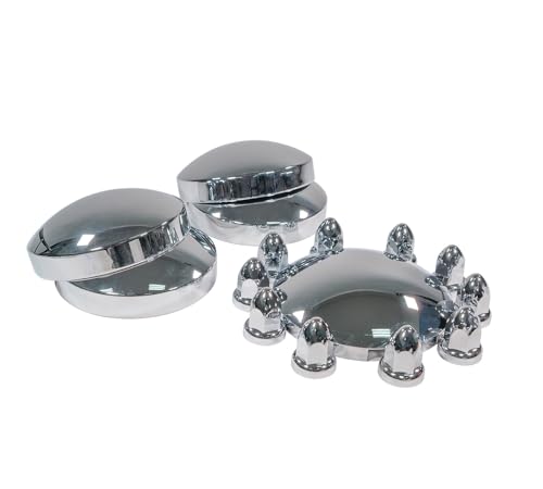 Mytee Products 2 Pack Steel Chrome Axle Wheel Cover Set - Includes (2) Front Hub Caps, (4) Rear Hub Caps, (60) Lug Nut Covers 33mm for Semi Truck | Axle Cover Combo Kit - size: 2 - Pack