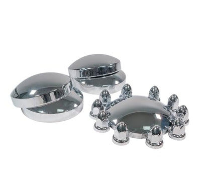 Mytee Products 2 Pack Steel Chrome Axle Wheel Cover Set - Includes (2) Front Hub Caps, (4) Rear Hub Caps, (60) Lug Nut Covers 33mm for Semi Truck | Axle Cover Combo Kit - size: 2 - Pack