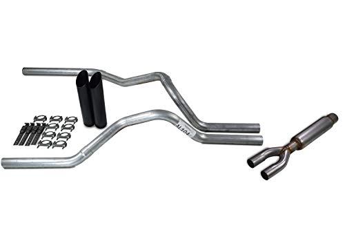 Truck Exhaust Kits - ShopLine Dual Exhaust System 2.5" Aluminized Pipe - color: Black Slash Cut Tips