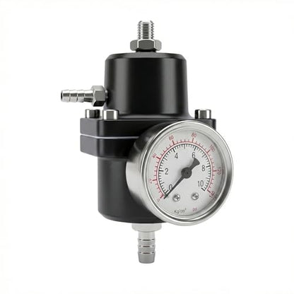 Universal Adjustable Fuel Pressure Regulator Kit 0-140 PSI Gauge Blue Aluminum FPR 11cm(4.33") Height for Gasoline Injection Performance (Black) - color: Black