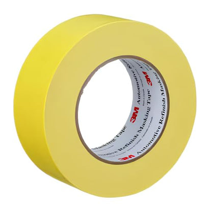 3M Automotive Refinish Masking Tape, 06656, 48 mm x 55 m, 24 Rolls – High-Performance Yellow Crepe Paper Tape for Precise Auto Painting and Detailing