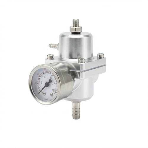 Universal Adjustable Fuel Pressure Regulator Kit 0-140 PSI Gauge Blue Aluminum FPR 11cm(4.33") Height for Gasoline Injection Performance (Silver) - color: Silver