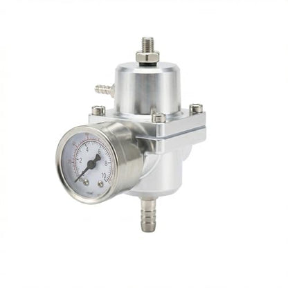 Universal Adjustable Fuel Pressure Regulator Kit 0-140 PSI Gauge Blue Aluminum FPR 11cm(4.33") Height for Gasoline Injection Performance (Silver) - color: Silver