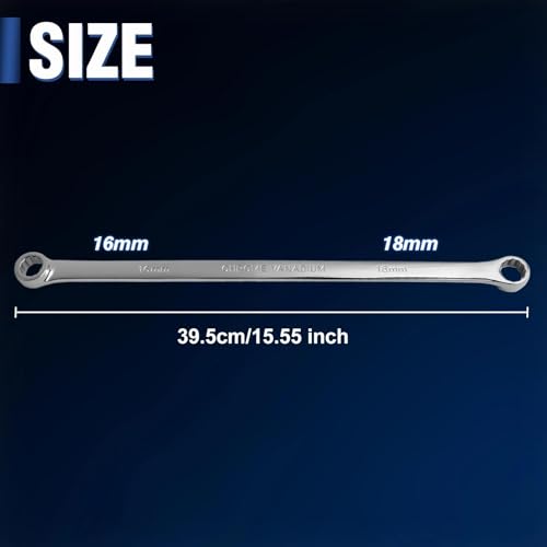 SPEEDWOX Double Box End Wrench 16 x 18 mm Extra Long Wrench Chrome Vanadium Steel Aviation Wrenches Metric 12 Point Extra 0 Degree Offset Polished Long Spanner Tools for Repairs, 15 Inch - size: 16*18