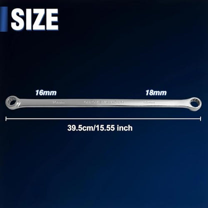 SPEEDWOX Double Box End Wrench 16 x 18 mm Extra Long Wrench Chrome Vanadium Steel Aviation Wrenches Metric 12 Point Extra 0 Degree Offset Polished Long Spanner Tools for Repairs, 15 Inch - size: 16*18