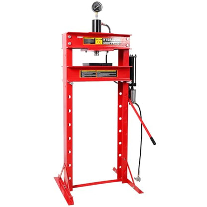 30 Ton Air Hydraulic H-Frame Shop Press with Gauge, Red, Adjustable Garage Floor Press for Bending, Straightening, and Auto Repair