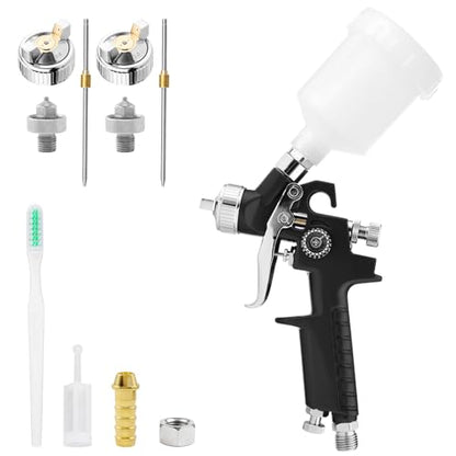Mini HVLP Air Spray Gun, Touch Up Paint Guns with 0.8/1.0mm Nozzles - color: Black