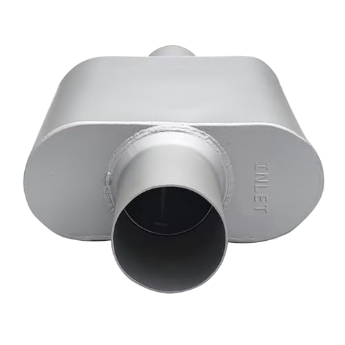 2.5" ID Center/Center Single Chamber Muffler Pair - Aggressive Deep Sound, Aluminized Steel, Welded/Clamp-On (13" Total Length) - size: 2.5 Inch-Silver