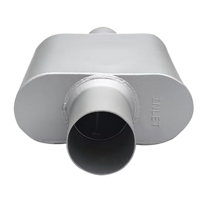 2.5" ID Center/Center Single Chamber Muffler Pair - Aggressive Deep Sound, Aluminized Steel, Welded/Clamp-On (13" Total Length) - size: 2.5 Inch-Silver