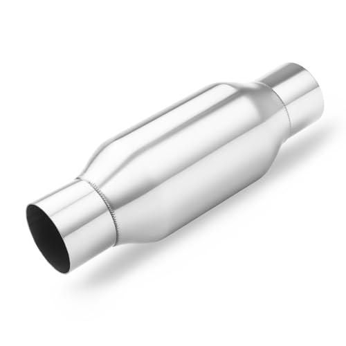 A-KARCK 2.5" Inlet Exhaust Resonator, 2.5" Inlet 2.5" Outlet 12" Overall Length Muffler Universal Resonator Stainless Steel Straight Through Design Exhaust Tip for Cars - color: Silver Polished, size: 2.5"