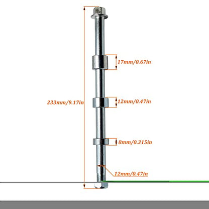 12mm 220mm + 3 Spacers (17mm / 12mm / 8mm) Front Rear Axle for 50cc 70cc 90cc 110cc Dirt Pit Pro Trail Bikes