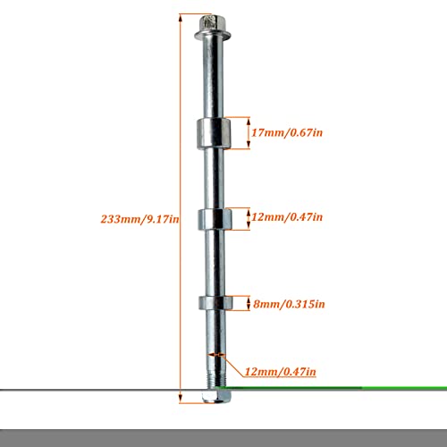 12mm 220mm + 3 Spacers (17mm / 12mm / 8mm) Front Rear Axle for 50cc 70cc 90cc 110cc Dirt Pit Pro Trail Bikes