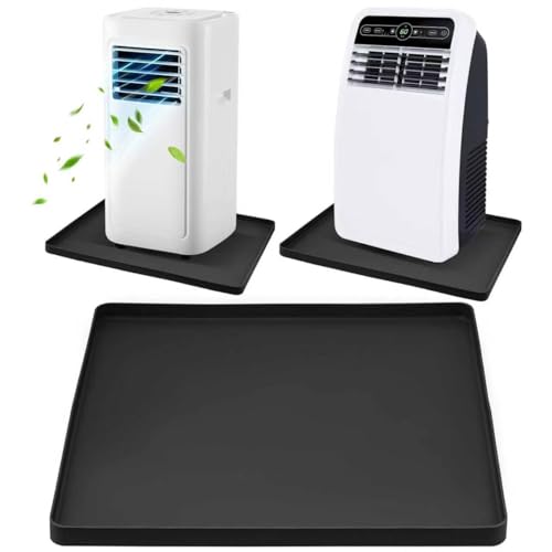 Portable AC Drip Pan, 24''x24'' Portable Air Conditioner Drip Pan, Prevent Water Leakage and Protect Floor & Carpet, Non-Slip Soft Silicone Mat with Raised Edge, for Under Portable AC Unit Drip Tray - color: Black, size: 24'' x 24''