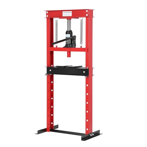 12 Ton/26000lbs Hydraulic Shop Press, H-Frame, Adjustable Work Table, Movable Plates, Safety Relief Valve - color: Red+Black