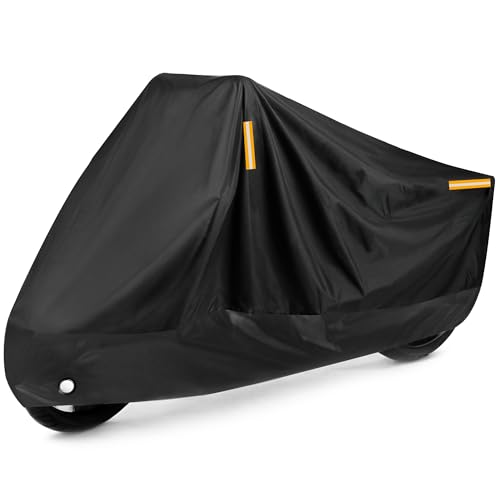 Puroma Motorcycle Cover Heavy Duty Scooter Cover Waterproof Outdoor All Season Universal Weather Quality Protection with Night Reflective, Lock Holes and Storage Bag Fits up to 97" Motorcycle Vehicle - color: Black, size: 97'' L x 41'' W x 49'' H