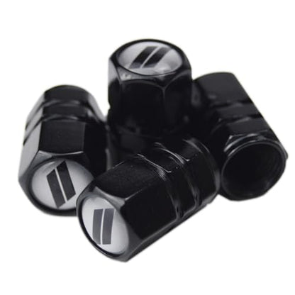 (Set of 4) 63mm=2.5 inches // Slash Wheel Center Caps Covers HubCaps + Tire Valve Stem Caps Trim for Dodge Charger Challenger Durango Hornet Dart R/T SRT Magnum Nitro Journey Caliber Avenger - color: black // on silver wheel caps + tire valve caps