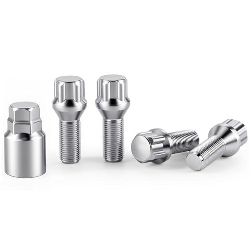 GAsupply M14x1.25 Lug Bolts 4 Locks + Key, 28mm Shank Length, Conical Seat - color: Silver, size: 14x1.25-Cone Seat