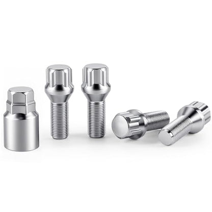 GAsupply M14x1.25 Lug Bolts 4 Locks + Key, 28mm Shank Length, Conical Seat - color: Silver, size: 14x1.25-Cone Seat