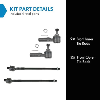 TRQ Inner and Outer Driver and Passenger Side Tie Rod Set 4 Piece - style: PSA55046
