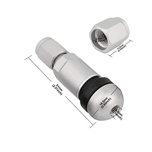 TOMALL Bolt-in Tire Valve Stem Caps Explosion Proof Inner Tubeless TPMS Valve Stem Silver Aluminum - color: Silver