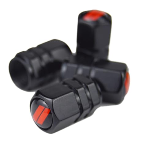 (Set of 4) 63mm=2.5 inches // Slash Wheel Center Caps Covers HubCaps + Tire Valve Stem Caps Trim for Dodge Charger Challenger Durango Hornet Dart R/T SRT Magnum Nitro Journey Caliber Avenger - color: red // on matte black wheel caps + tire valve caps