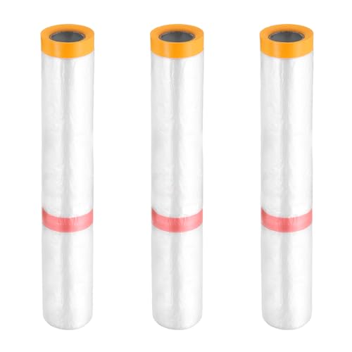 HARFINGTON 3Roll Pre-Taped Masking Film 177.2"x32.8ft for Painting Covering - size: 177.2"x32.8ft