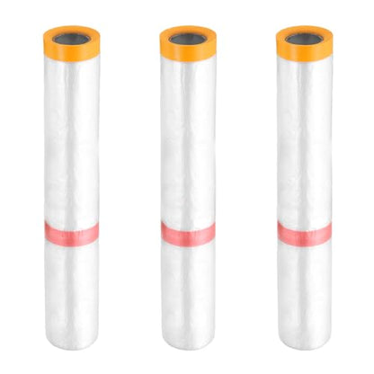 HARFINGTON 3Roll Pre-Taped Masking Film 177.2"x32.8ft for Painting Covering - size: 177.2"x32.8ft