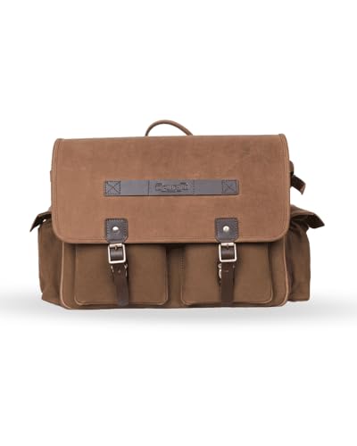 Trip Machine Company Expedition Motorcycle Saddle Bags – 25L Each (50L Pair) 16oz Heavy-Duty Canvas & Leather Panniers, Waterproof Lining with Rain Cover (Pair, Brown) - color: Brown, style: Pair