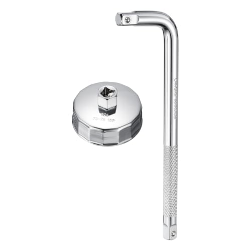 HARFINGTON Oil Filter Cap Wrench 15 Flute 79mm Inner Dia 1/2" with Bend Bar - size: 79mm x 15 Flute(904)