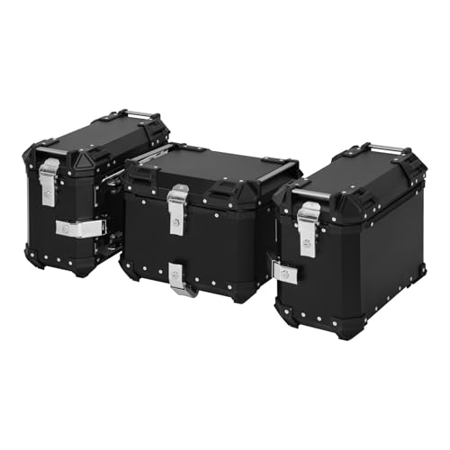 TCT-MOTORPARTS Aluminum Trunk Luggage Top Case & Pannier Side Case Fits for BMW R1300GS 2023-2025 - color: Black Saddlebags (36L)+Trunk (45L)