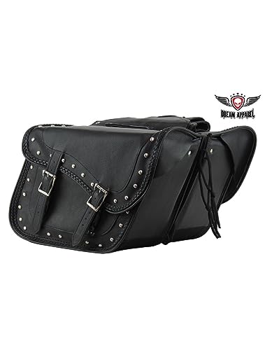 Motorcycle Genuine Leather Waterproof Saddlebag Luggage with Gun Holster inside Brown & Blk Stud/Non Stud (Black, Studed Leather) - color: Black, style: Studed Leather
